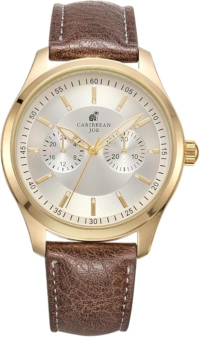 CARIBBEAN JOE Mens Analog Wrist Watches, Classic Round Case Design, Quartz Movement, Decorative Subdial Styling, Casual to Dress Fashion Watches for Everyday Wear and Gifting