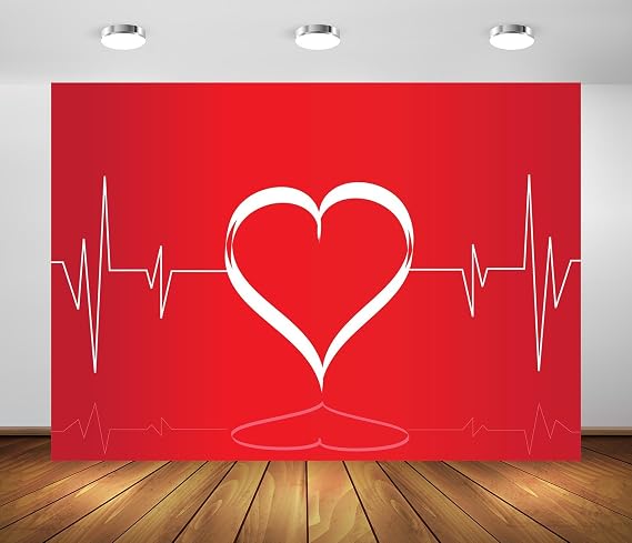 BELECO 10x8ft Fabric Red Heart Love Backdrop Heartbeat Line Valentines Day Background Valentine's Party Decorations Photoshoot Studio Props