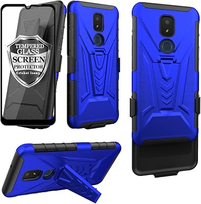 Ailiber Case for AT&T Motivate 3 & 2 with Screen Protector, Cricket Icon 3 Holster Shell Case, Swivel Belt Clip with Kickstand, Heavy Duty Full Body Phone Cover - Splendor-Blue