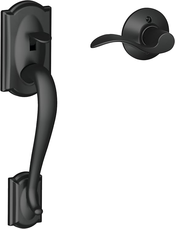 SCHLAGE Century Entry Handleset, Right Hand Accent Lever, Matte Black | Exterior front door handleset grip with handed interior lever, No deadbolt, Pairs with smart locks, Certified durability