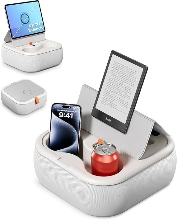 Viozon Tablet Stand Pillow, Compatible with 4-13" Phone/Tablet, iPad, iPhone, Samsung,Kindle,Google, Magnetic Phone Stand for Desk, Kindle Pillow Stand for Bed with Cozy Fabric,and Two Cup Size Bowl.W