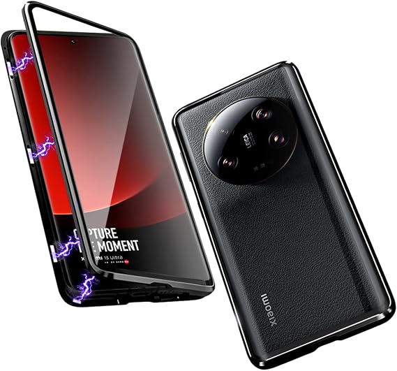 QUIETIP Case for Xiaomi 13 Ultra 5G,Magnetic Body Metal Frame Double Sided Clear Tempered Glass Shockproof with Camera Protection Cover Thin,Black