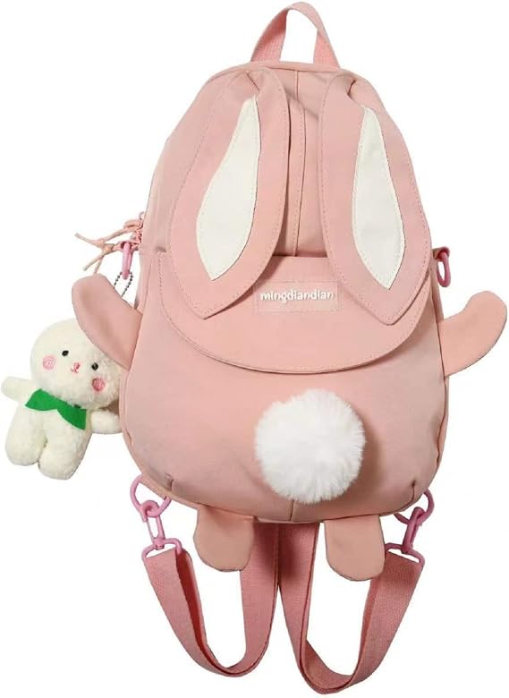 YUESUO Kawaii Bunny Ear Backpack Rabbit Backpack Cute Bear Pendant for Girl Teen Student School Bag Satchel Bookbag JK Lolita (Pink,Medium)