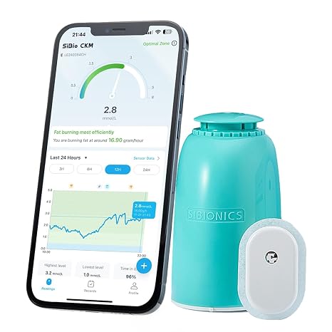 SIBIO KS1 Continuous Ketone Monitoring (CKM) System English Version for Ketogenic Nutrition Tests Real Time Monitoring IPX8 Waterproof with English Version