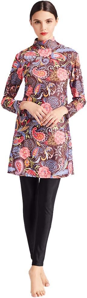 Women's Muslim Swimsuit Full Coverage Floral Print Modest Swimwear Islamic Hijab Ladies Beachwear Burkini Suit