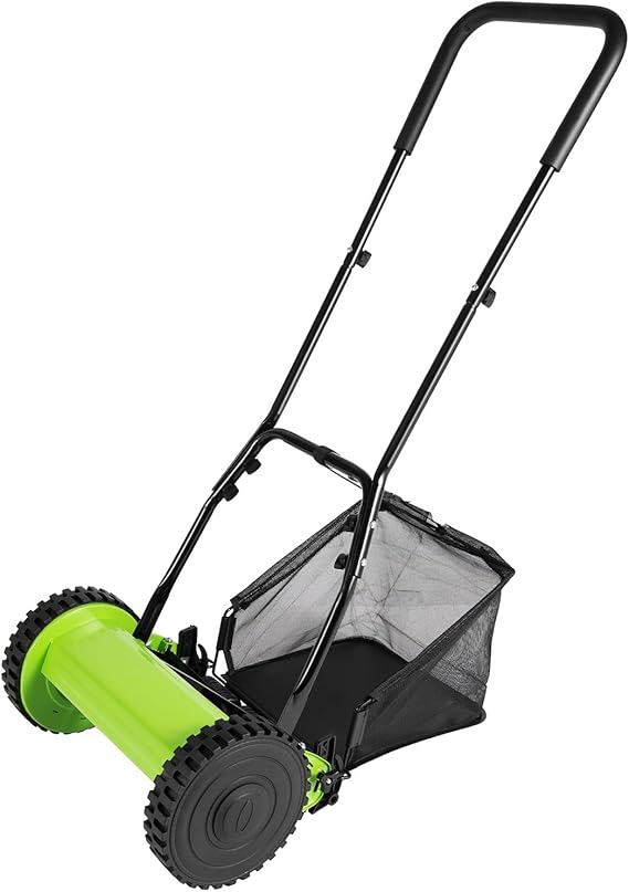 12-Inch Manual Lawn Mower 5-Blade Reel Push Lawn Mower with Grass Catcher, Green