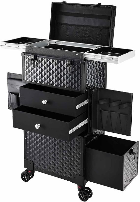 Makeup Trolley Beauty Case on Wheels Hairdressing Trolley Vanity Case