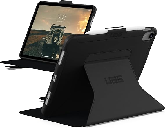 URBAN ARMOR GEAR UAG Designed for iPad 11" A16 11th Gen 2025, 10.9" 10th Gen 2022 Case A3354 A3355 A2696 - Rugged Slim Impact Resistant Protective Folio Cover with Pencil Holder, Scout Folio Black