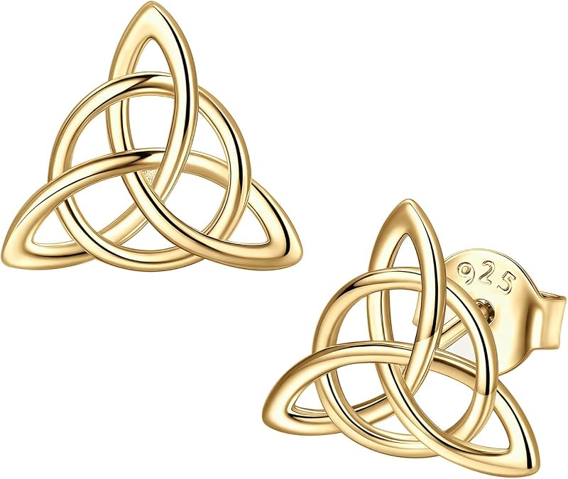 ChicSilver Celtic Earrings for Women Hypoallergenic Sterling Silver Stud Earrings, Heart/Triangle/Cross/Butterfly Knot Earrings for Women Irish Jewelry with Gift Box