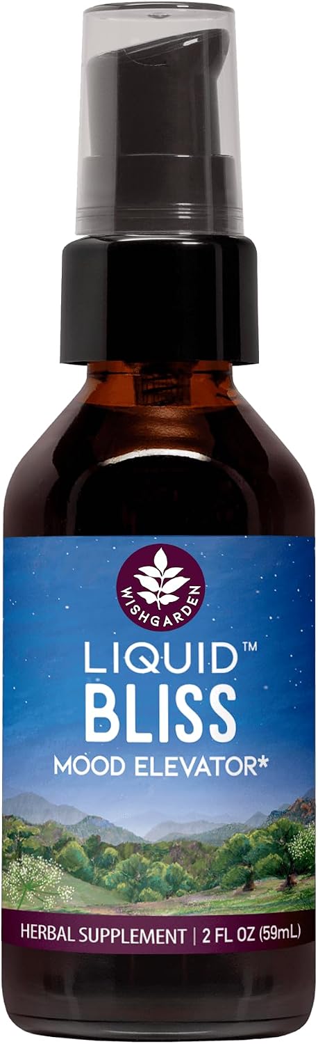 WishGarden Herbs Liquid Bliss Mood Elevator - Plant-Based Herbal Mood Support Supplement, Natural Mood Booster with Organic Cacao, Cotton Root, Passionflower, Increases Sense of Connection, 2oz