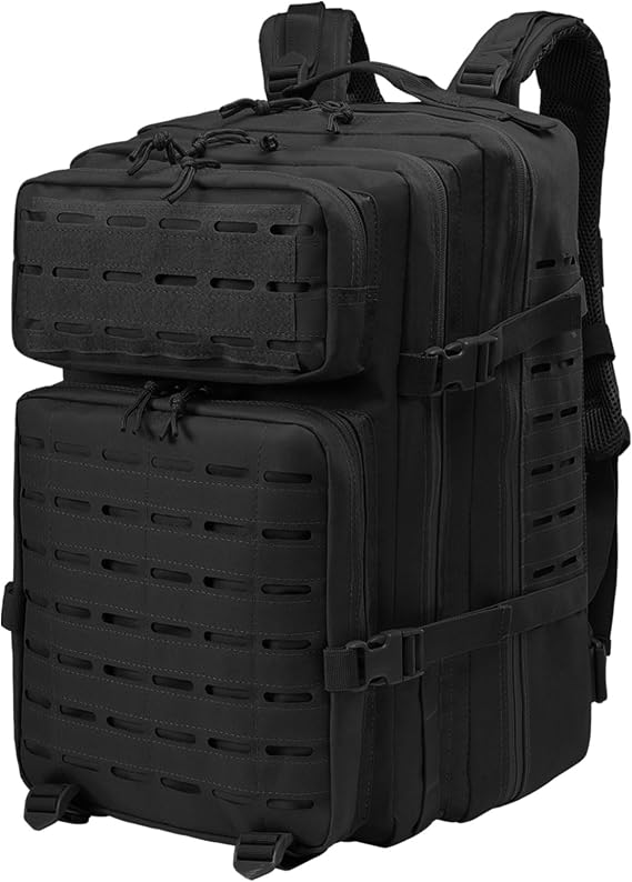 MINGPINHUIUS Military Tactical Men Backpack: 45L Large Assault Rucksack 3 Day Bug Out Bag for Outdoor Hiking Camping (Black)
