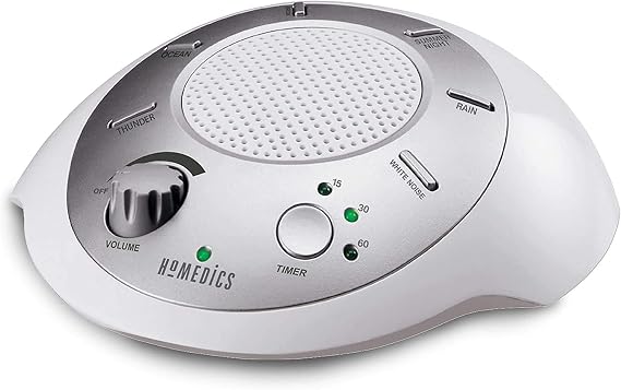 Homedics SoundSleep White Noise Sound Machine, Silver | Small Travel Size with 6 Relaxing Nature Sounds, Portable Therapy for Home, Office, Nursery, Auto-Off Timer