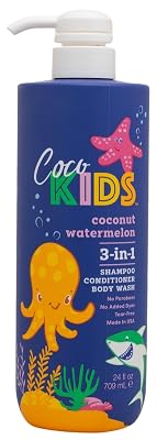 Cocomagic Watermelon 3-in-1 Shampoo, Conditioner & Body Wash Gentle for Daily Use | Nourishing, and Refreshing for Hair & Skin, Paraben-Free, Dyes-Free, Tear-Free | Made in USA, 24 Fl Oz