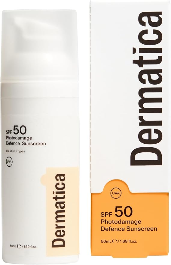 Dermatica SPF 50 Photodamage Defence Sunscreen | Anti-Ageing and Anti-Wrinkle I Fast Absorbing Lightweight Cream | Fragrance Free (50ml)