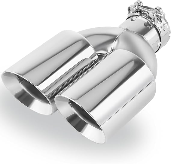 Dual Exhaust Tip 2.5 Inch Inlet to 3.5" Outlet 10" Length Exhaust Tailpipe Tip, 304 Stainless Steel Double Layer Staggered Exhaust Tips Chrome Polished