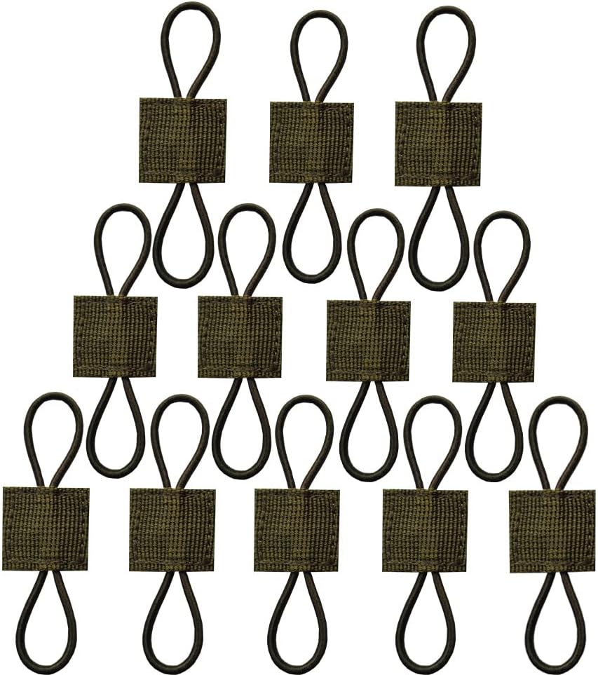 Pack of 12 Tactical Binding Retainer, MOLLE Webbing Retainer Elastic Binding Ribbon Buckle for Vests, Backpacks, Bags or Molle Bags Army Green