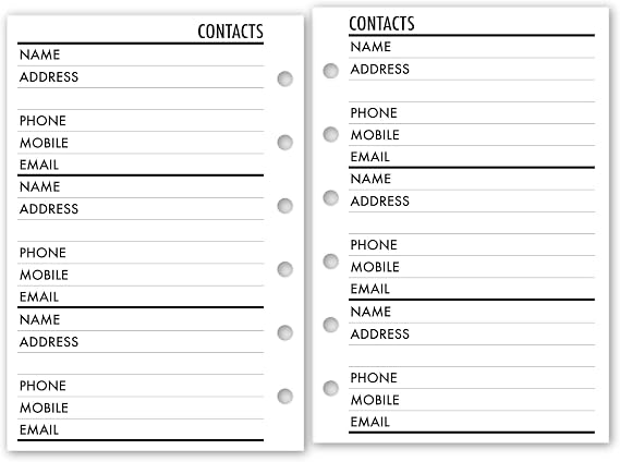 Pocket Contacts Address Book Planner Insert Refill, 6-Ring Binders