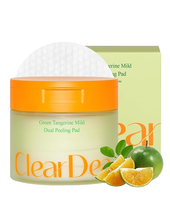Green Tangerine Dual Peeling Pad Korean Exfoliating Toner Pads with 4HA Complex, Jeju Citrus Vinegar, Oil Control, Dual-Sided Texture, Hydrating & Smoothing, 50 Pads