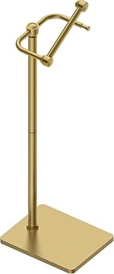 RUACQ Toilet Paper Holder Stand, Bathroom Toilet Paper Roll Holder Free Standing, Toilet Tissue Holder Stand with Post Pivoting Design, Stable Weighted Base, SUS304 Stainless Steel Brushed Gold