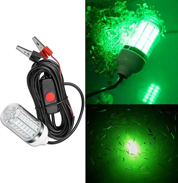 LED Fishing Light 15w,12v,Green IP68 Waterproof 360 All-Round Fish Light for Night Fishing, Lure