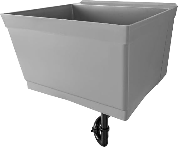 JS Jackson Supplies Tehila Grey Wall-Mounted Utility Sink Tub Kit, Wall-Mounted Utility Tub with Wall Bracket, Floating Utility Sink for Laundry Room, Garage, Workshop, and More