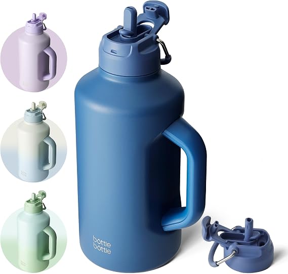 BOTTLE BOTTLE Insulated Water Bottle with Straw and Double Lid Sports Stainless Steel Water Bottle for Men with Handle Vacuum Stainless Steel for Workout Gym Football and Sports