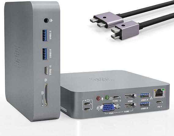 MacBook Pro Docking Station, Triple Display with Dual HDMI+VGA, 1000Mb/s Ethernet, 100W PD, USB-C 3.1 x2+USB 3.0 x4, Audio/Mic, SD/TF, Aluminum, macOS Compatible