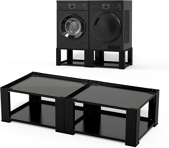 Washer and Dryer Pedestals Set of 2- Fit 27 and 28 Inch, Laundry Pedestal for Washer and Dryer , Alloy Steel Washing Machine Stand Raiser, Washer and Dryer Stand 15.75'' Height Black
