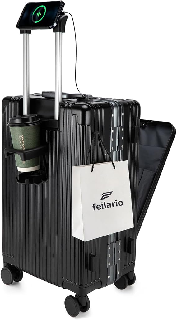 feilario PC Hardside Carry On Luggage, Aluminum Frame, TSA Lock, Cup Holder