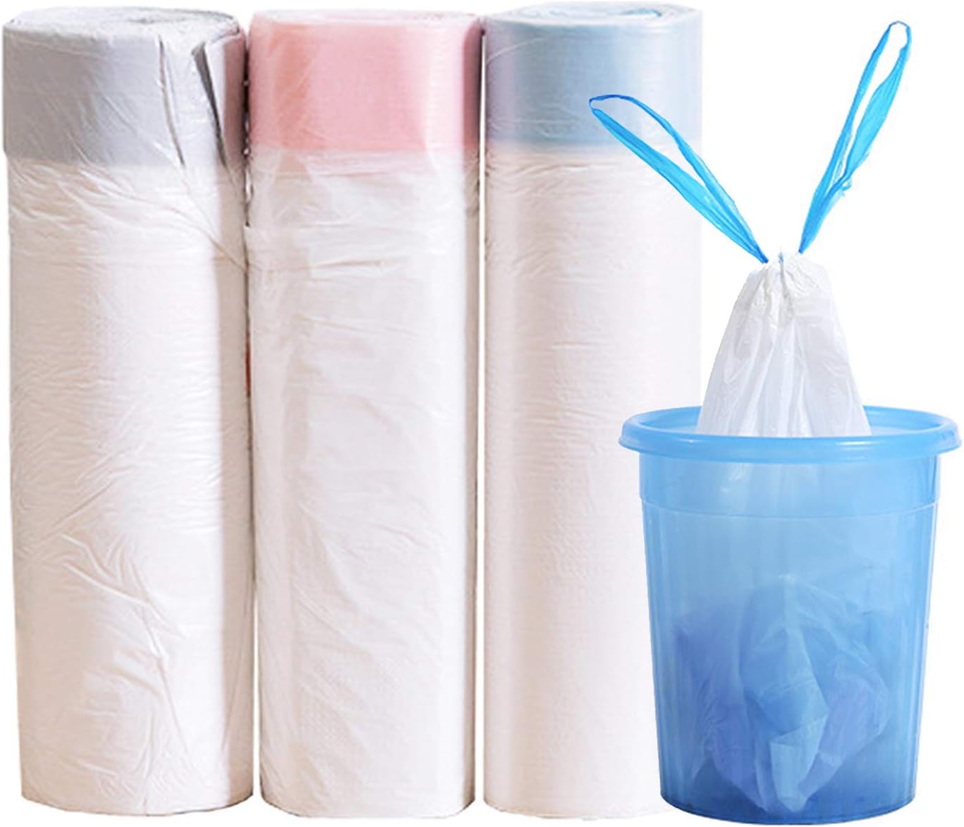 3 Rolls 15L Bin Bags Bin Liners Drawstring Rubbish Bags, Small Bin Bags Degradable Trash Bags Unscented Indoor Garbage Bags for Bedroom Kitchen Office （45x50cm, 15L