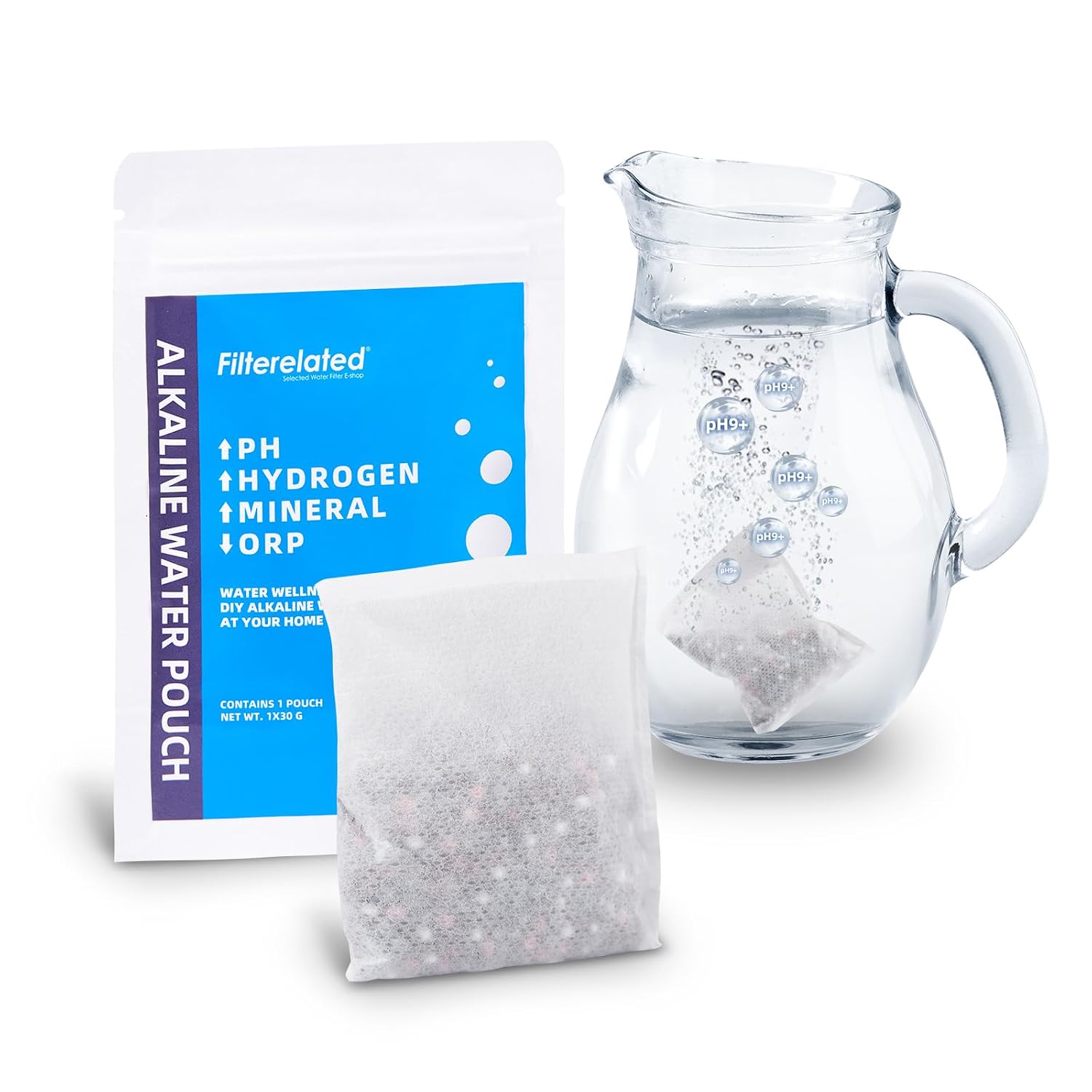 Portable Alkaline Water Filter Pouch Alkaline Hydrogen Rich Water Filtration System for Bottle,Pitcher,Jug,Container-High pH 9Water filter Bag for water bottle Long-Life 1  100g