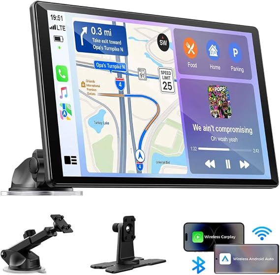 LAMTTO 11" Wireless CarPlay Screen with in-Cell Display and Dual-Band WiFi | GPS Navigation, Mirror Link for iPhone & Android, OTA Updates, Custom Wallpaper,A Thoughtful Gift for Family & New Drivers