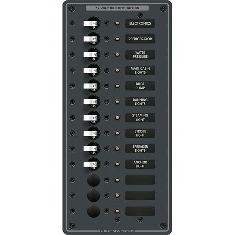 Blue Sea Systems 8376 PANEL DC 10 SWITCH/3 BLANK DC 13 Position, Black, Small