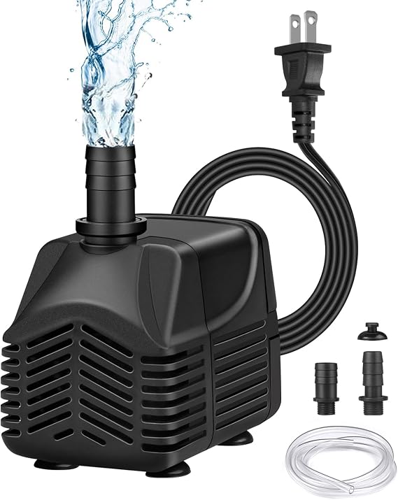 Quiet Fish Tank Pump for Aquarium, 400GPH Submersible Water Pump with 7.2ft High Lift, Fountain Pump with 8ft Power Cord, 2 Nozzles for Fish Tank, Pond, Aquarium, Hydroponics