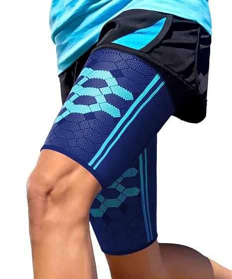 Sparthos Thigh Compression Sleeves, Quad Wrap, Hamstring Brace - Blue-S