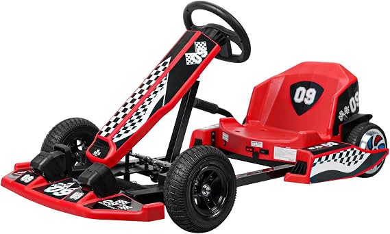 36V Electric Drift Go Kart, 350W High Speed Racing Kart up to 16 MPH, Adjustable Frame 32"-44", Four Wheel Drifting Go Kart with Drift Mode, 187 lbs Capacity, Battery Powered Outdoor Racing (Red)