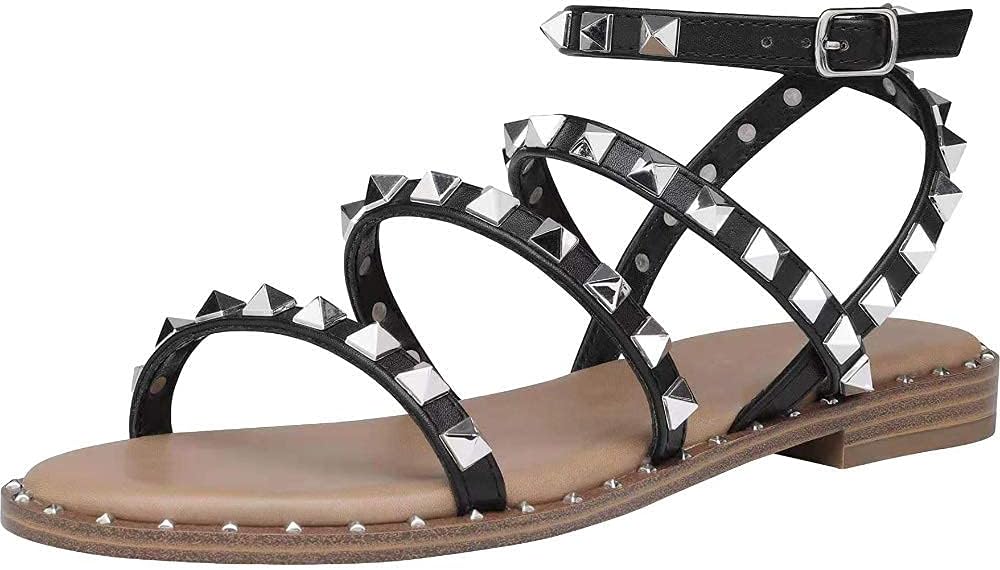 Flat Gladiator Comfortable Womens Strappy Sandals Dress Shoes with Rivets and Adjustable Ankle Straps Size 6-11