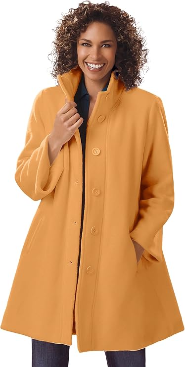 Woman Within Fleece Swing Funnel-Neck Coat