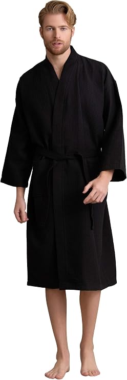 Soft Touch Linen Men's Cotton Waffle Bathrobe, Luxurious & Lightweight, Comfortable & Absorbent, Softness