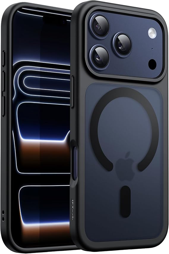 JETech Magnetic Matte Case for iPhone 17 Pro Max, Black | Compatible with MagSafe, Translucent Matte Back, Slim Shockproof Protection, Minimalist Style