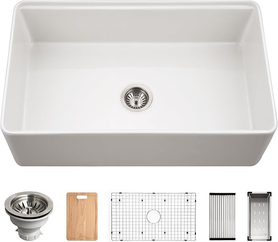 Houzer 30" Fireclay Apron Front Workstation Single Bowl Kitchen Sink