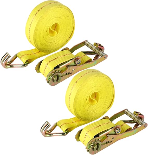 Ratchet Straps Heavy Duty, 8000 LBS Break Strength Ratchet Strap Tie Down, 2 x 20ft Black Tie-Down Ratcheting Cargo Truck Straps with Durable Double J Hook for for Truck (Yellow, 2IN X 20FT X 2PACK)