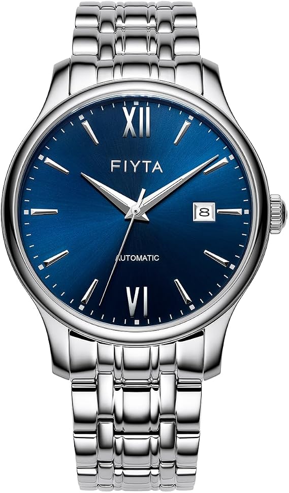 FIYTA Classic Minimalist Men's Watch with 3-Hand Date, Automatic, Stainless Steel Band, 40mm, Slim Case Design