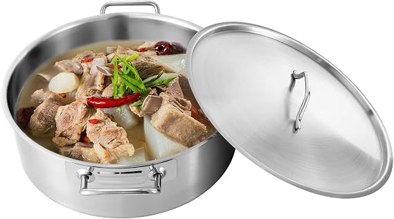 Stainless Steel Stock Pot - 11 Quart Stainless Steel Rondeau Pot w/Lid,Induction Cooking Pots,for Pasta, Soup, Spaghetti,for Canning, Boiling, Simmer, Silver