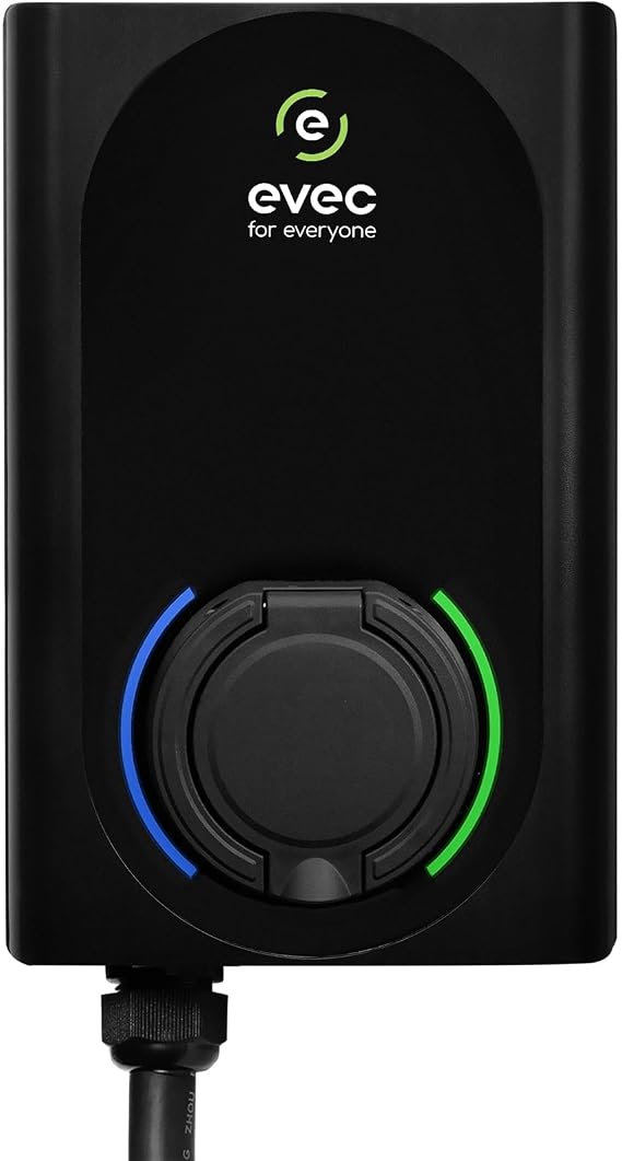 evec EDC01 | Dual EV Charger | Electric Vehicle Charger with both Type 2 Socket & Universal Socket | Compact & Stylish | Black | EV Home Charger | Wall Mounted