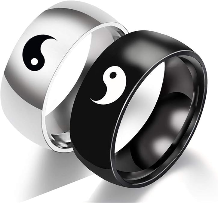 2Pcs Yin Yang Designed Couple Ring Matching Yin Yang Dainty Tai Chi Engagement Ring for Men Women Lover Friendship Jewelry-9
