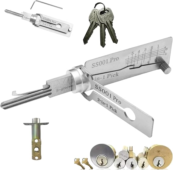 SS001 Pro Lock Pick Tool,2 in 1 Lock Picking Kit & Master Key Decoder,Stainless Steel Picks for Beginners,Practical Locks for Lock Lock,Lock Pick Set