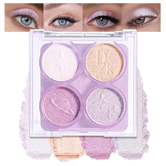 AMY'S DIARY 4 Color Light Purple Glitter Eyeshadow Palette Shimmer Metallic Shades for Sparkling Eye Makeup, Long-Lasting & Highly Pigmented, Vegan & Cruelty-Free Iridescent Lavender eye shadow