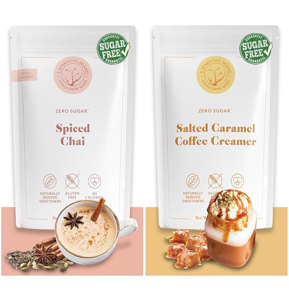 5 Sparrows Sugar-Free, Stevia-Sweetened Drink Mix/Creamer - Spiced Chai & Salted Caramel Bundle (10oz)