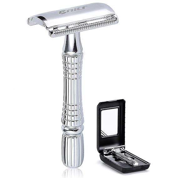 BAILI Classic 3-Piece Double Edge Safety Razor Wet Shaving for Men Women with Platinum Blade and Mirrored Travel Case BD176